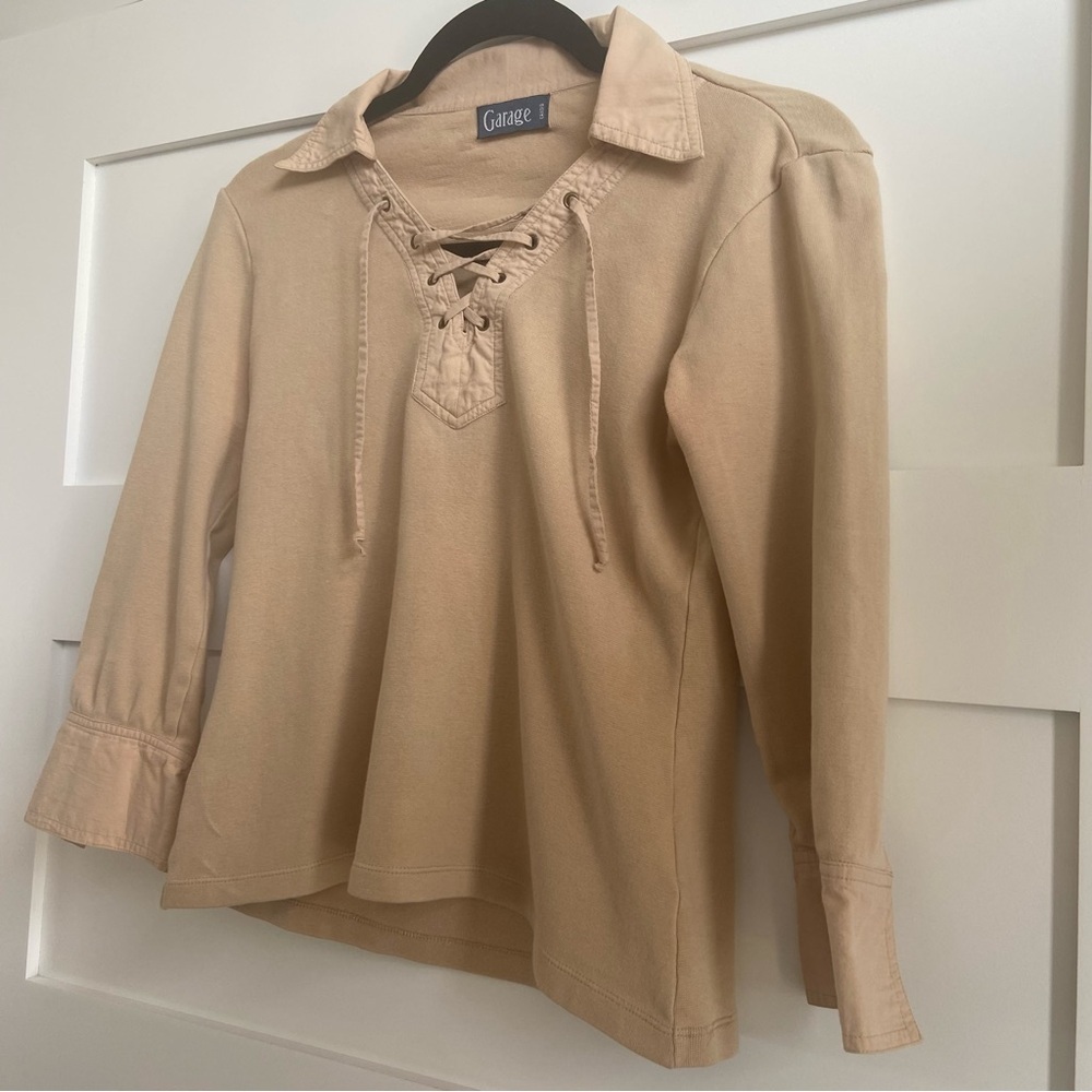 Garage 90s Y2K Beige Lace-Up Top - Picture 5 of 14